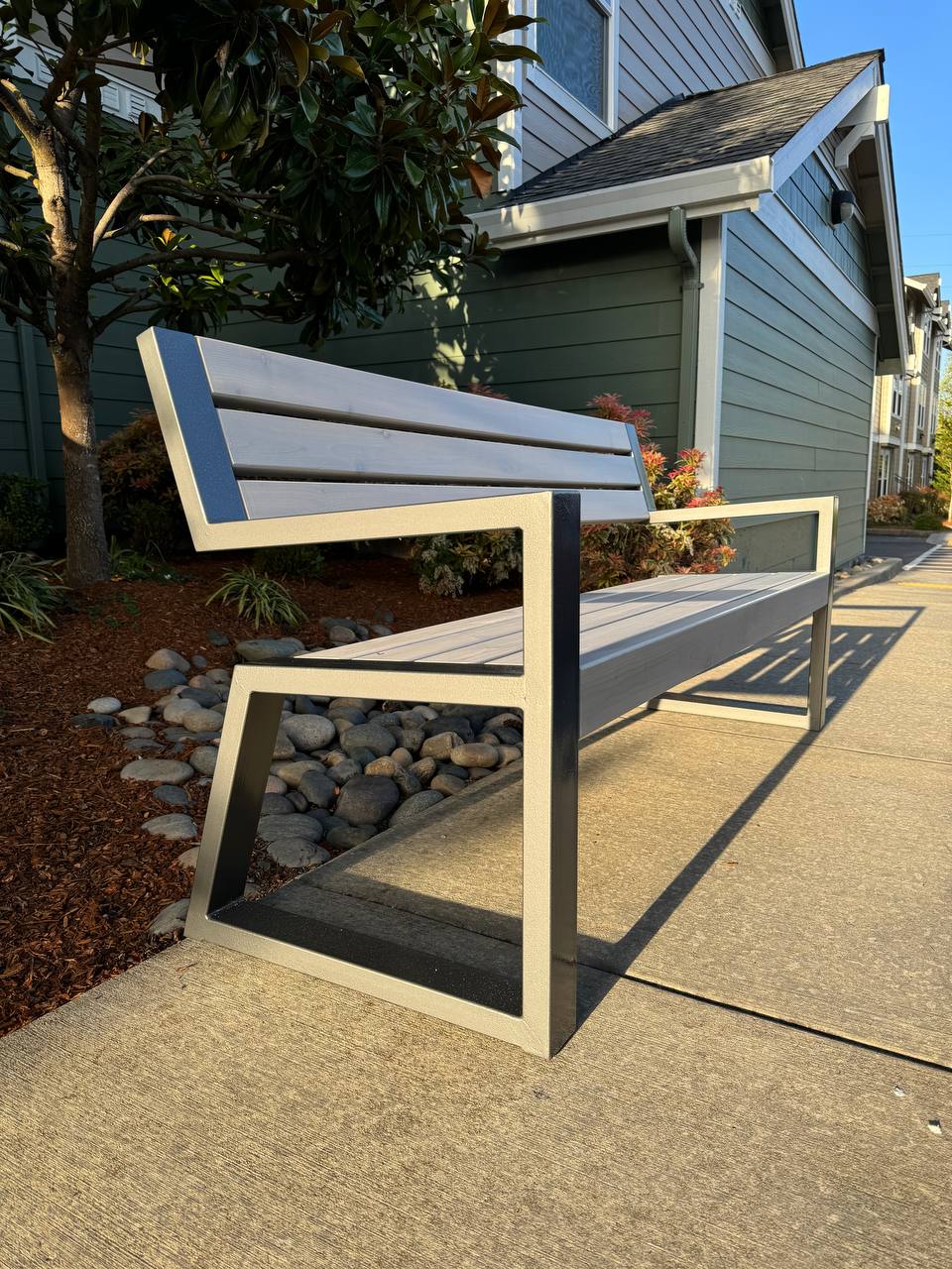 Modern Metal Garden Outdoor Bench 6’ with Corrosion Resistant Frame and Medium Wood Seating