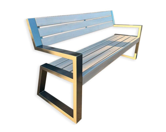 Modern Metal Garden Outdoor Bench 6’ with Corrosion Resistant Frame and Medium Wood Seating