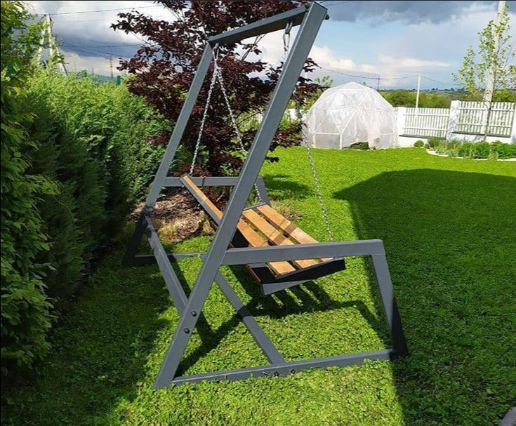 Garden Swing Metal Frame and Wood Seat 6'