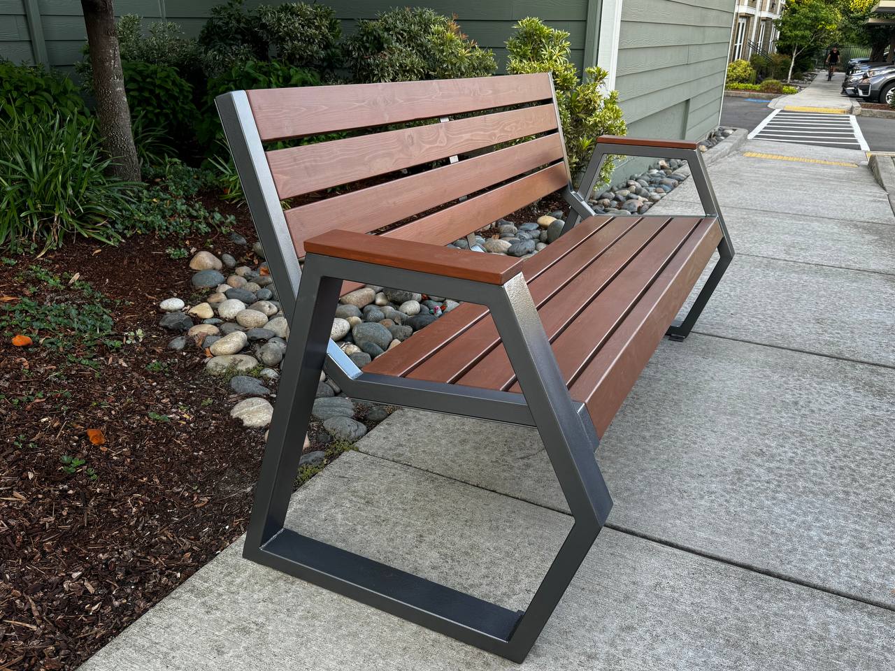 Modern Metal Park Bench 6’ With Waterproof Seat And Back For Outdoor Use