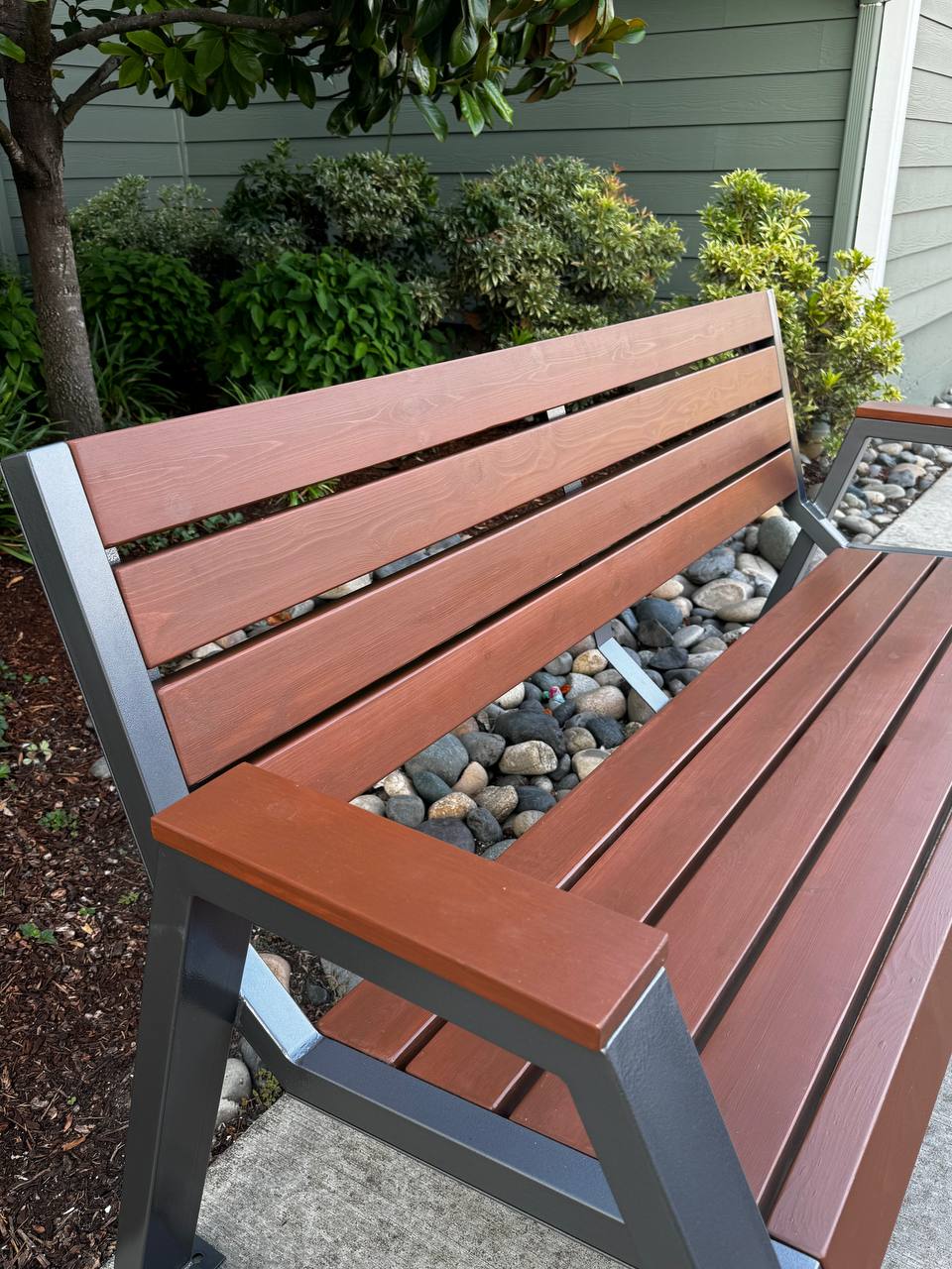 Modern Metal Park Bench 6’ With Waterproof Seat And Back For Outdoor Use