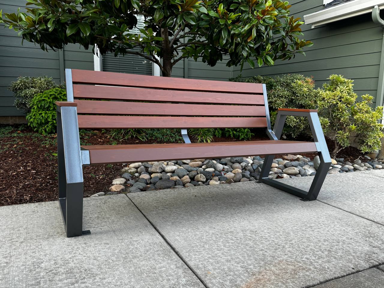 Modern Metal Park Bench 6’ With Waterproof Seat And Back For Outdoor Use